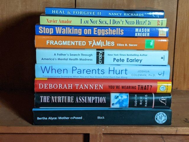 A stack of reference books on estrangement & related issues.